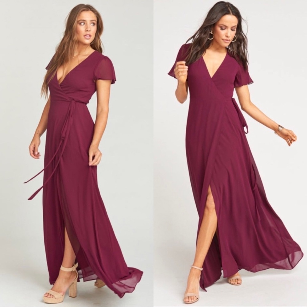 Show Me Your Mumu The Noelle Flutter Wrap Dress In Merlot